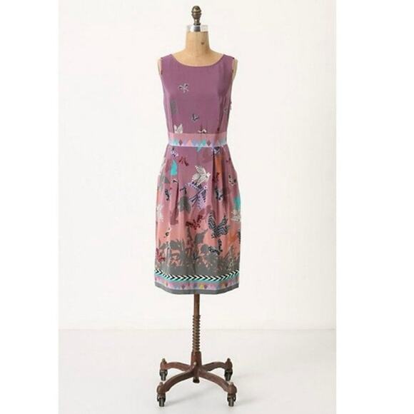 Anthropologie Dresses & Skirts - Anthropologie HeyHoe 100% silk purple bird print sheath dress Size 8